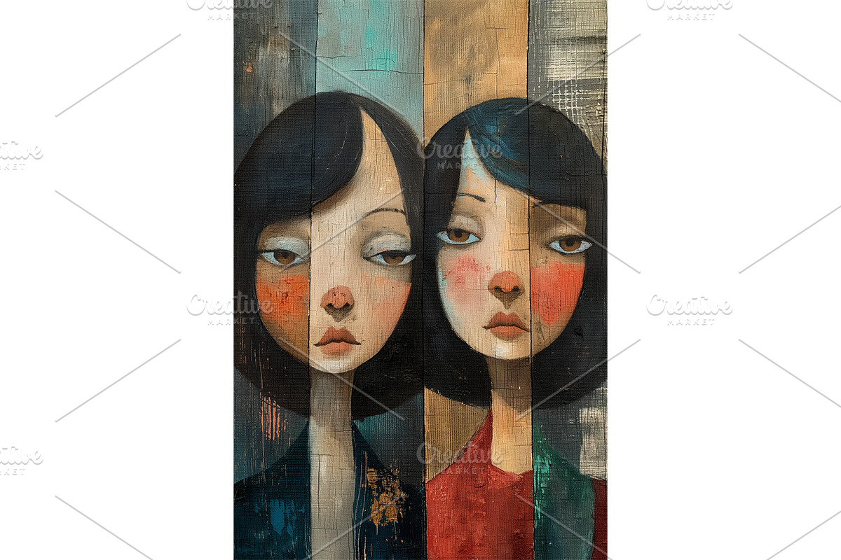 Moody Portrait Two Girls Fine Art, a Decorative Illustration by Art Paradise Studios