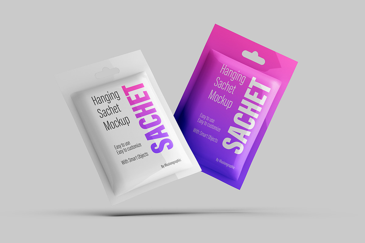 Pouch Sachet with Hang Hole Mockup, a Packaging Mockup by Illusiongraphic (Photo 7 of 22)