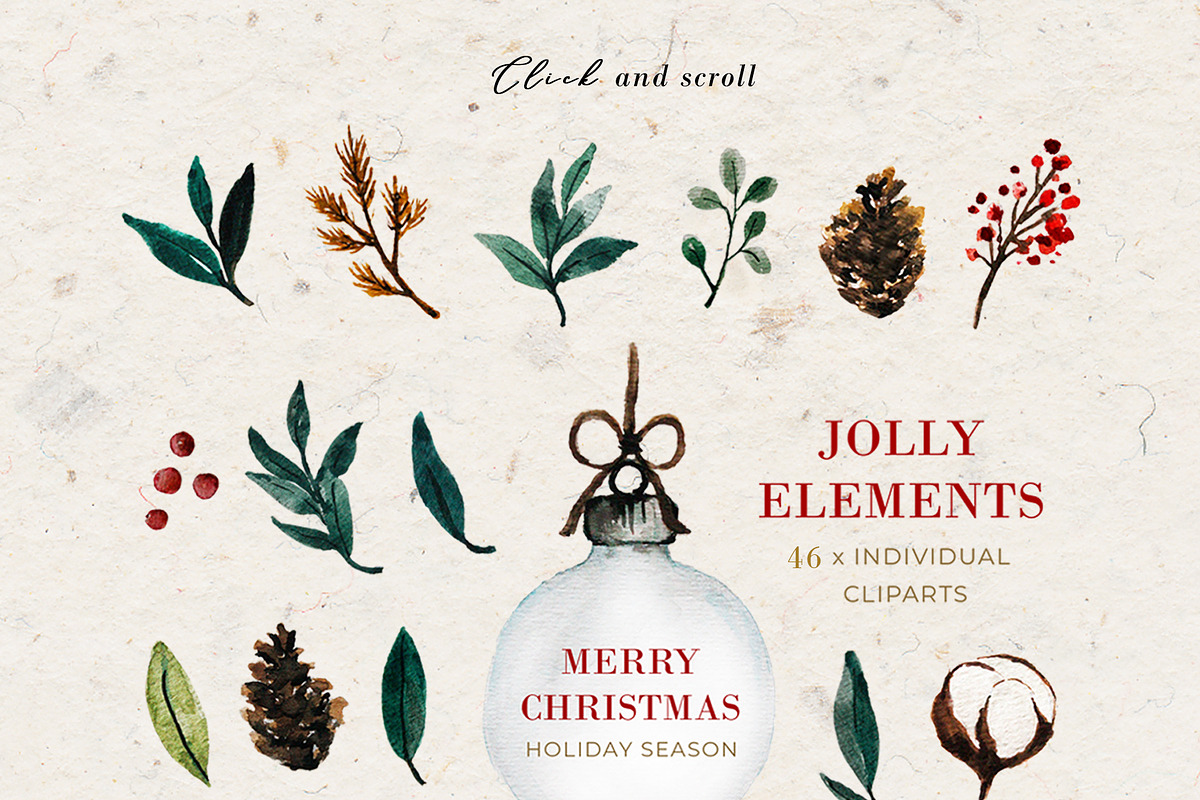 JOLLY Christmas Illustration Clipart, a Decorative Illustration by WalaPalette (Photo 3 of 5)