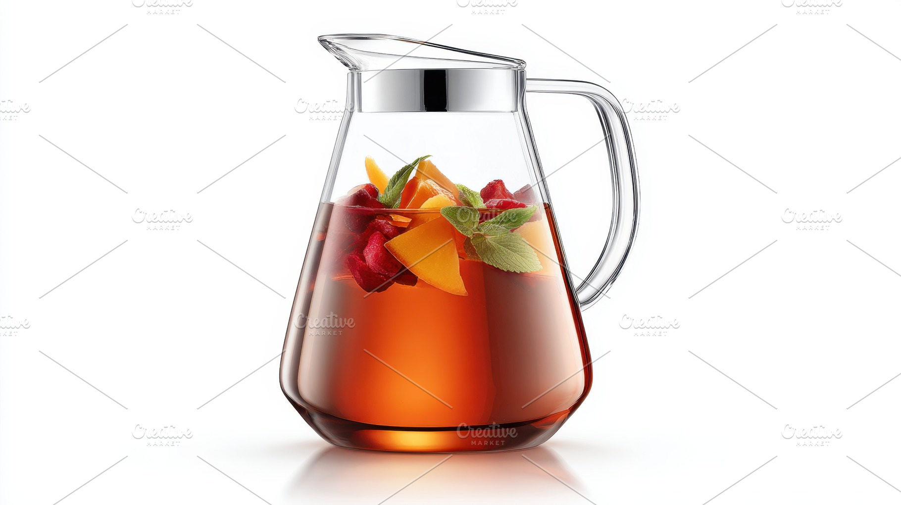 Refreshing iced tea with fruit in a glass pitcher, a Food & Drink Photo by AlyaAnd