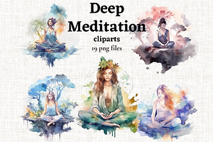 Watercolor Meditation Cliparts