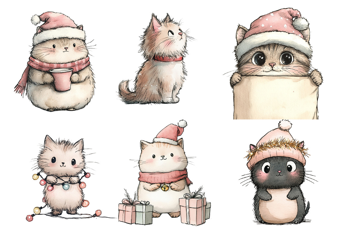 Christmas cat clipart, an Illustration by Designworld (Photo 4 of 4)