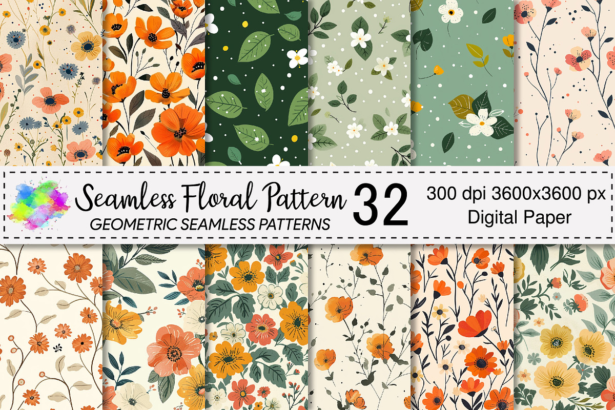 Seamless Floral Pattern Bundle, a Pattern Graphic by Canvas Craft