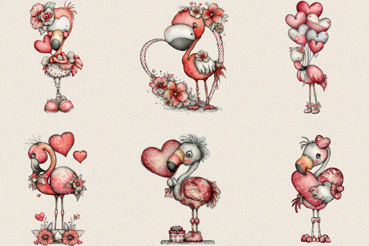 Whimsical Valentine Flamingo Clipart, an Illustration by SVGArt (Photo 7 of 8)