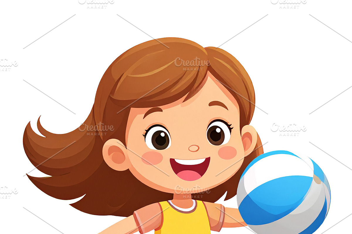 Isolated illustration of a joyful girl with a ball, a Person Illustration by DanFLCreativo
