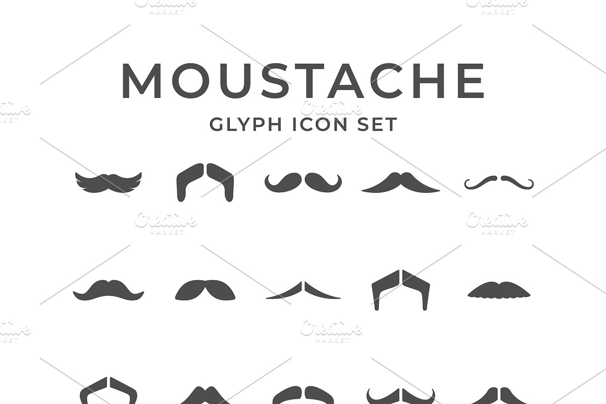 Set glyph icons of moustache, an Outline Icon by motorama (Photo 1 of 2)