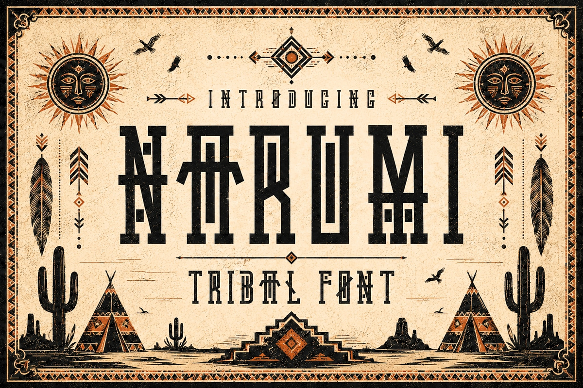 Narumi - Abstract Tribal Display, a Slab Serif Font by HipFonts (Photo 1 of 9)