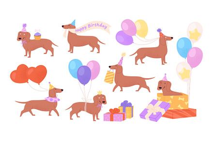 Sausage dog party set. Funny, an Object Illustration by LadadikArt