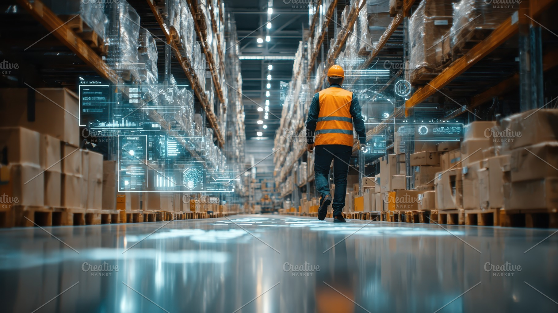 Warehouse Worker Navigating Smart In, a Photo by Pixeness Studio