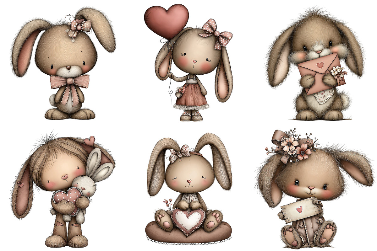 Whimsical Valentine Bunny Clipart, an Illustration by Craft Nest (Photo 10 of 10)