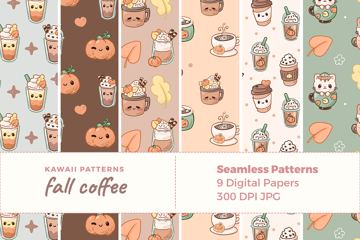 Kawaii Fall Coffee Seamless Patterns, a Pattern Graphic by TheClipAtelier (Photo 1 of 3)