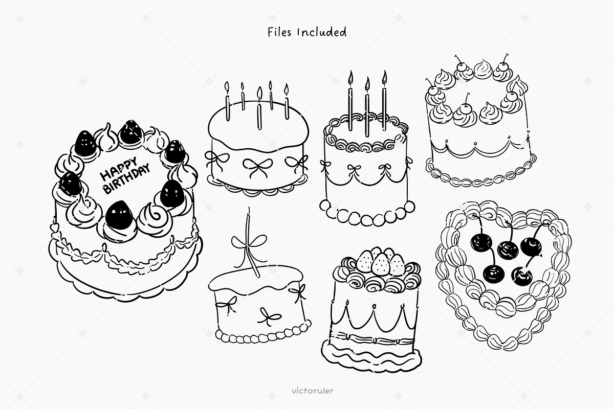 Hand-Drawn Birthday Cake Clipart, a Food Illustration by Victoruler (Photo 4 of 7)