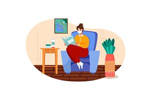 Woman with care mask reading book, a Person Illustration by vectorpointstudio
