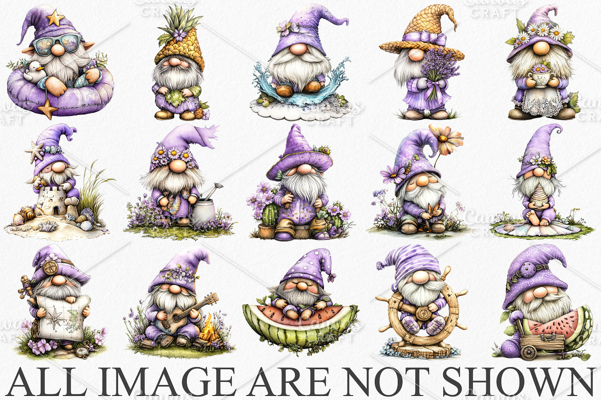 Whimsical Summer Gnome Clipart PNG, an Illustration by Canvas Craft (Photo 3 of 7)