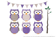 Owls Clipart & Patterns in Purple, an Animal Illustration by Amanda Ilkov (Thumbnail 2 of 4)