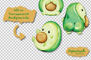 Cute Avocado Watercolor Clipart, a Food Illustration by creationsbyapuruh (Thumbnail 3 of 5)