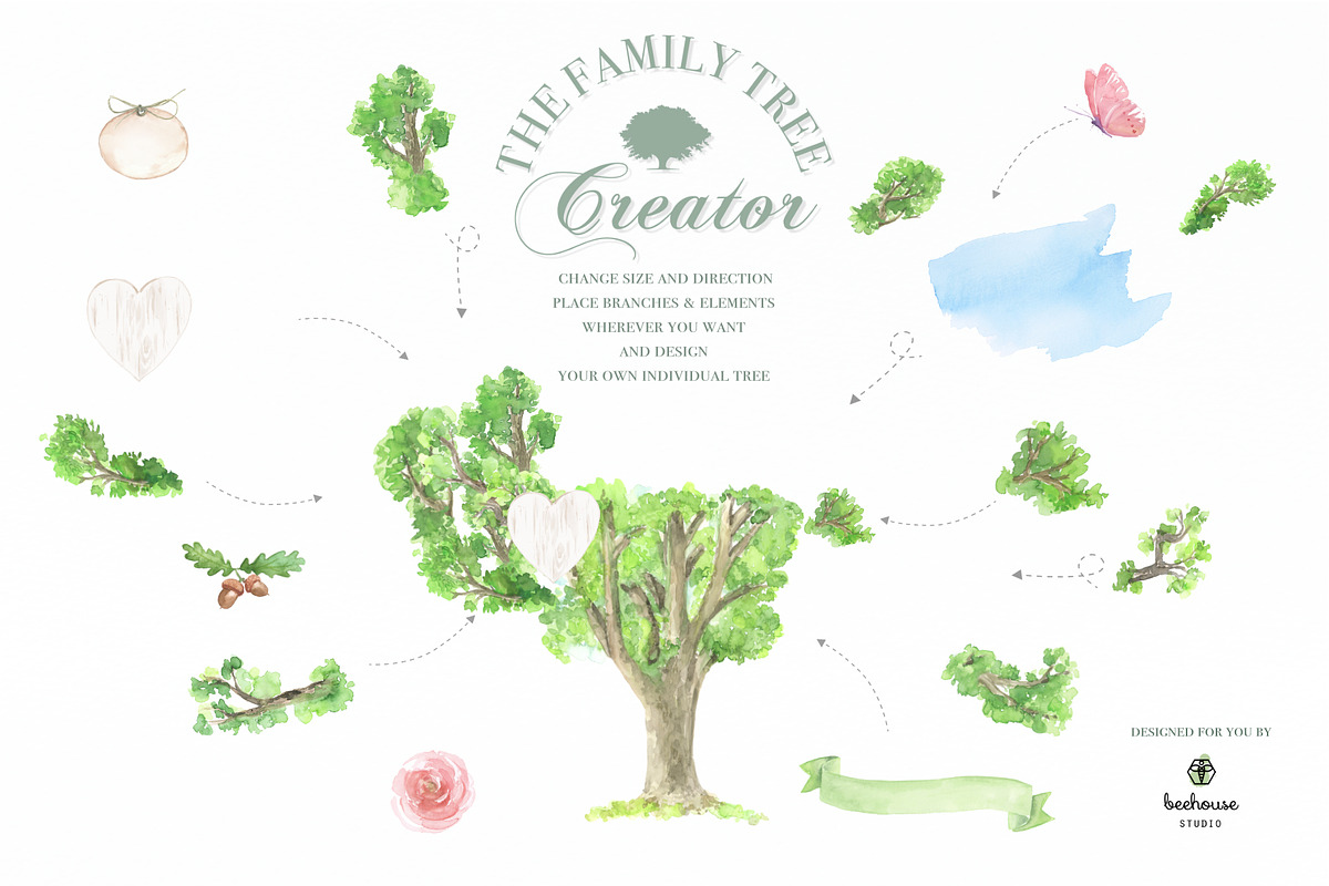 Watercolor Family Tree Creator, a Decorative Illustration by beehouse studio (Photo 2 of 6)