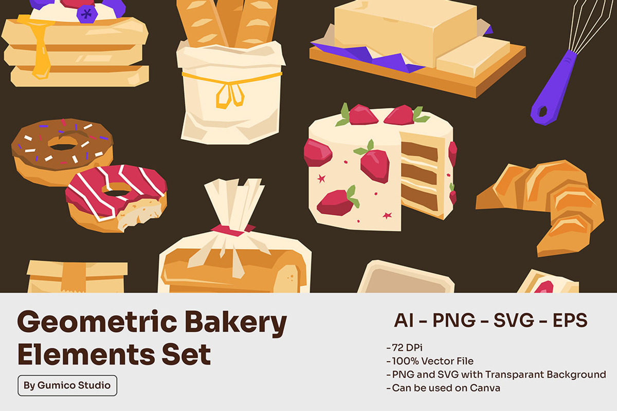 Geometric Bakery Elements Set, an Object Graphic by Gumico Studio. (Photo 1 of 3)