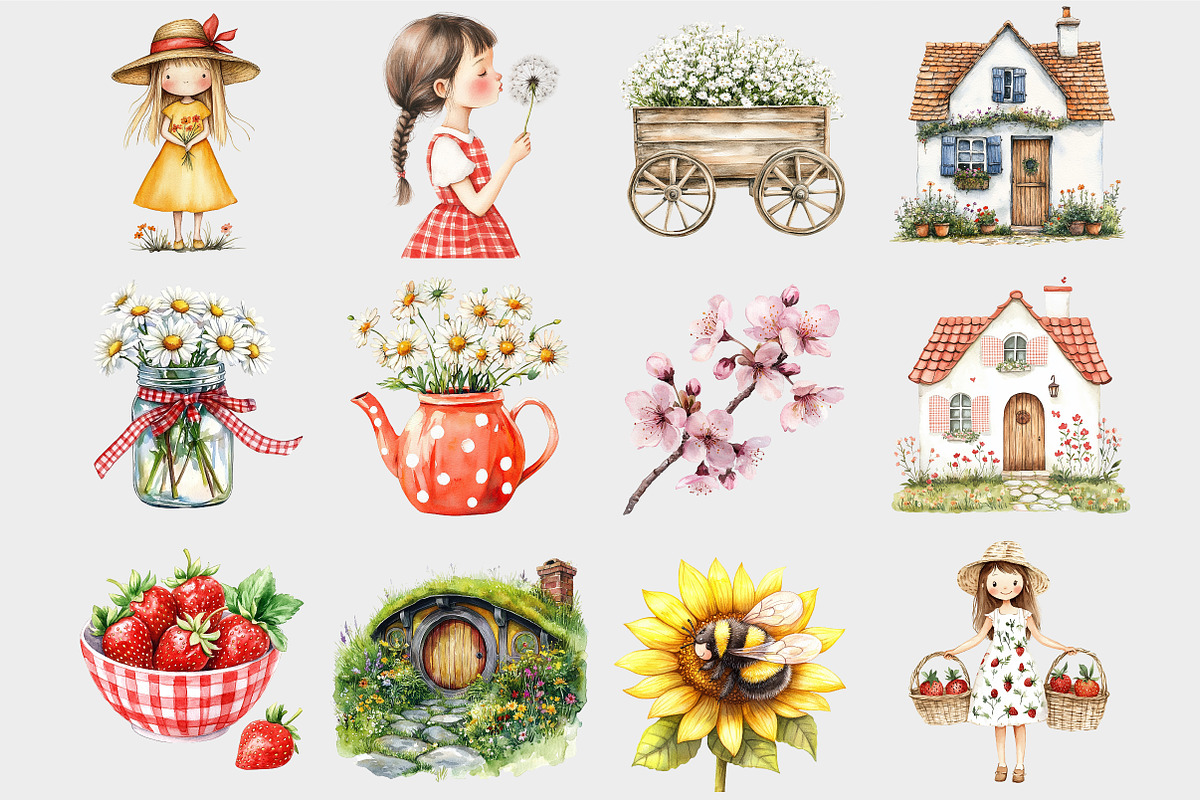 Watercolor Cute Strawberry Clipart, a Seasonal Illustration by Design Market (Photo 4 of 4)