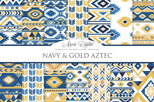 Navy & Gold Boho Seamless Patterns, a Pattern Graphic by Avenie Digital