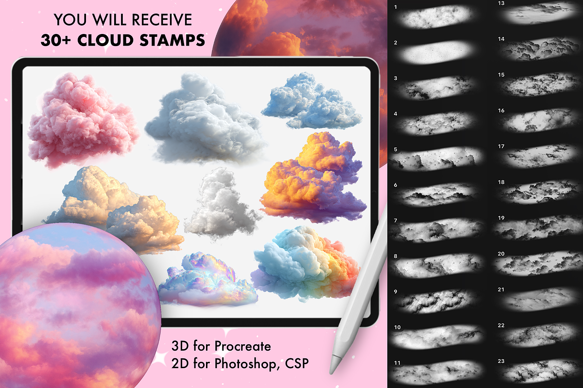 Procreate Cloud Sky texture brushes, a Brush Add-On by Revabrush (Photo 4 of 9)