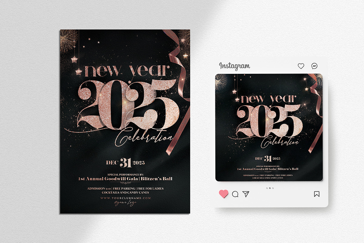 NYE Eve 2025 Rose Gold Flyer, a Flyer Template by Ronita Shkodra