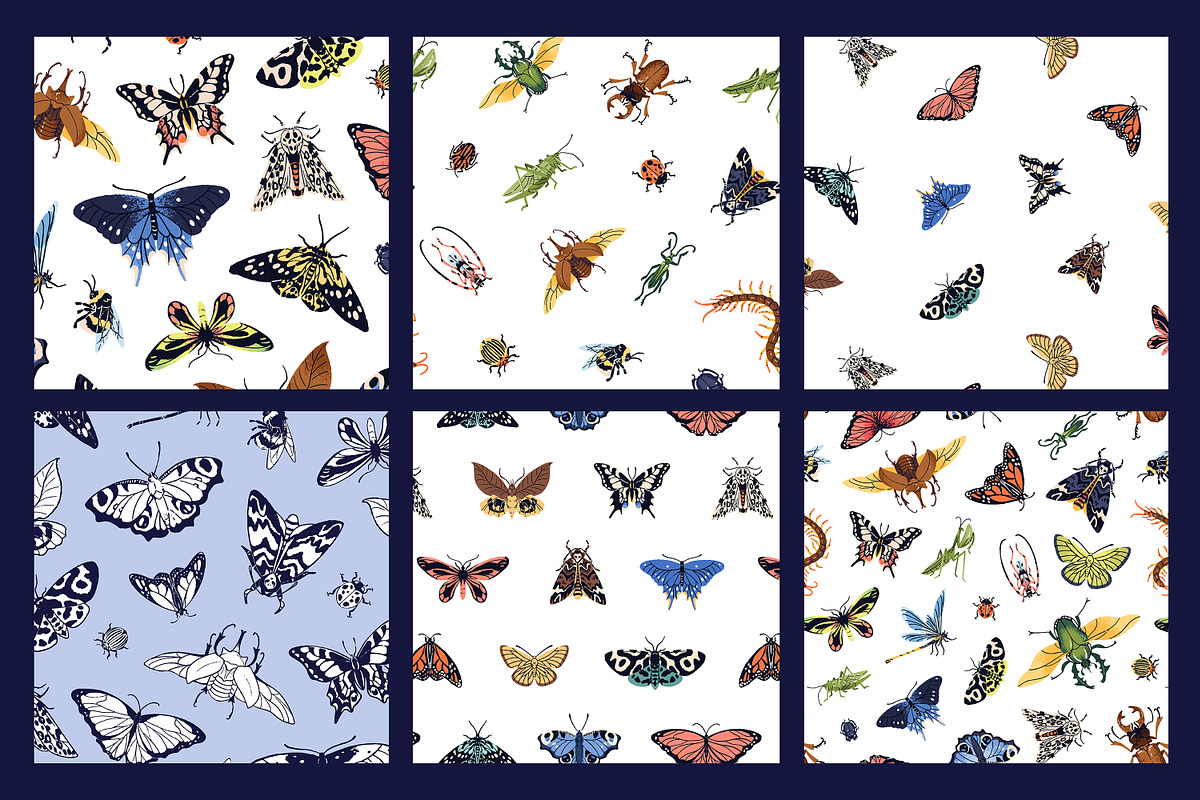Insects, butterflies patterns set, a Pattern Graphic by PaperTrident