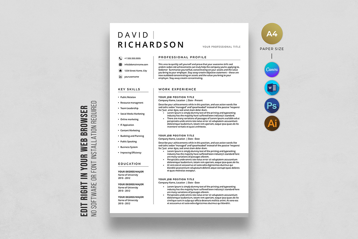 Canva Minimal Resume Template, a Resume Template by DesignDevisers (Photo 1 of 10)