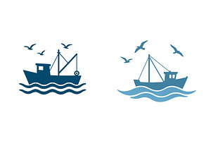 Two silhouettes of fishing boats on, a Transportation Illustration by ZinetroN