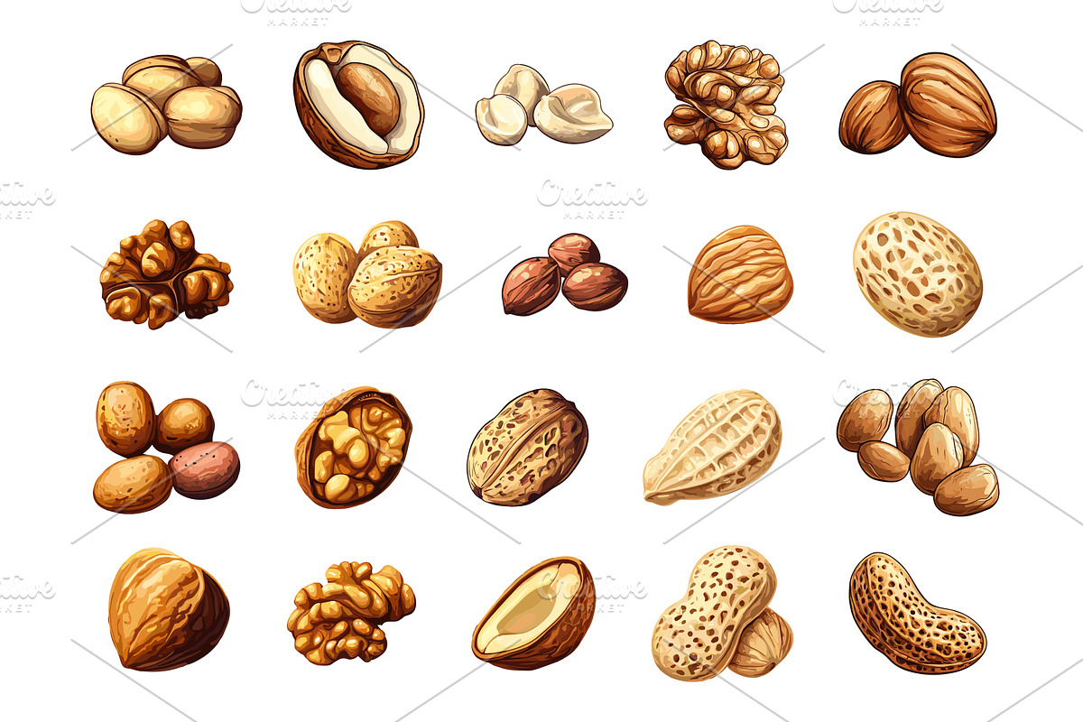 Walnut Peanut Hazelnut Almond Nuts, an Object Illustration by LadadikArt