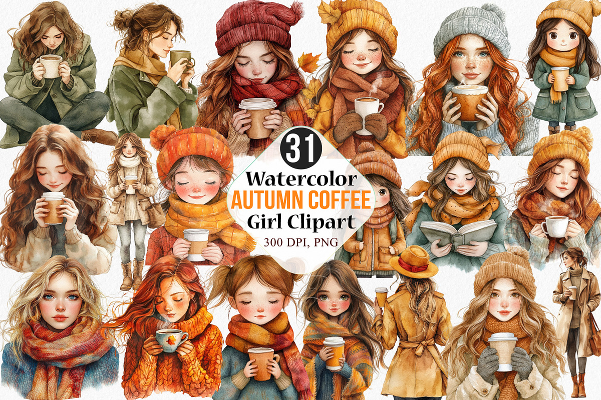 Autumn Coffee Girl Clipart, an Icon by Canvas Craft (Photo 1 of 7)