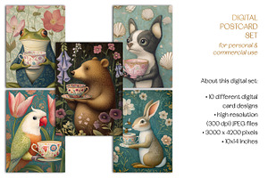 Animal Tea Time Postcard Designs