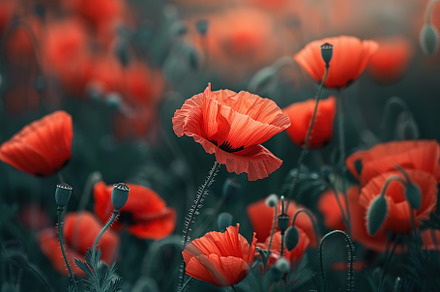 Red poppy flowers on field, a Nature Photo by AlyaAnd