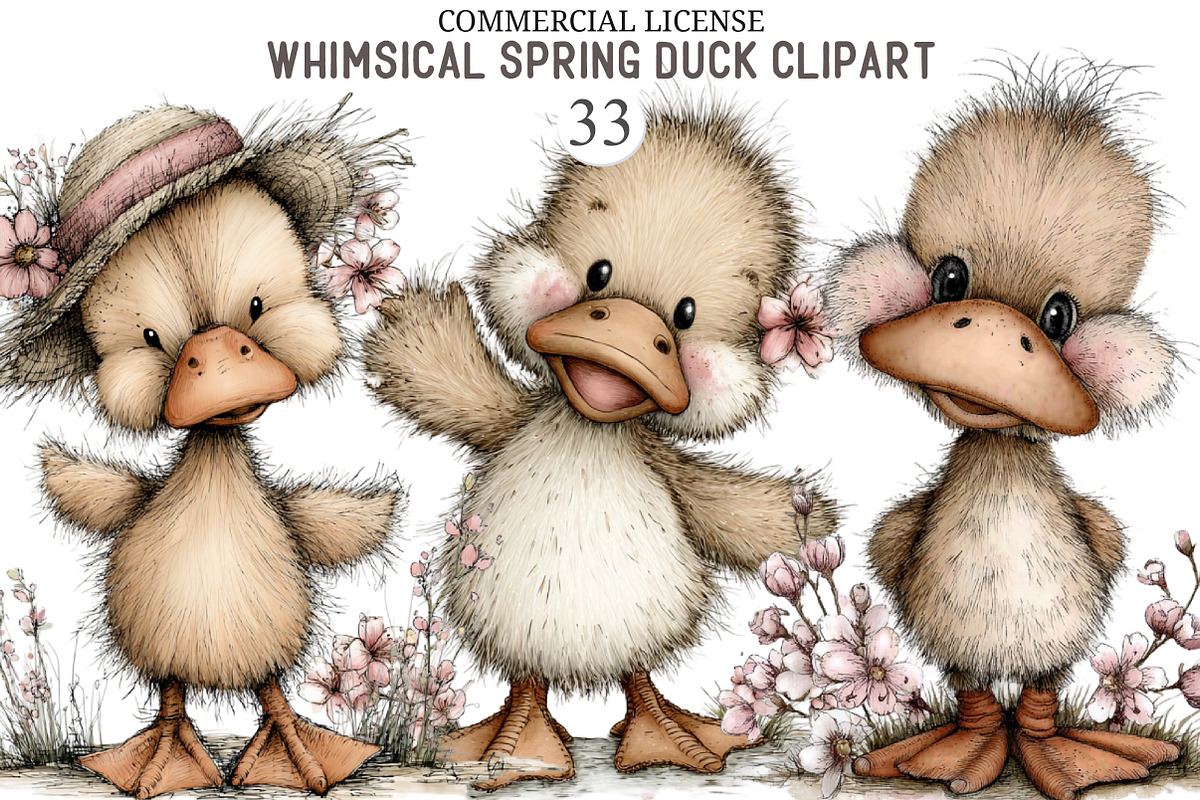 Whimsical Spring Duck Clipart, an Illustration by designcity5 (Photo 1 of 5)