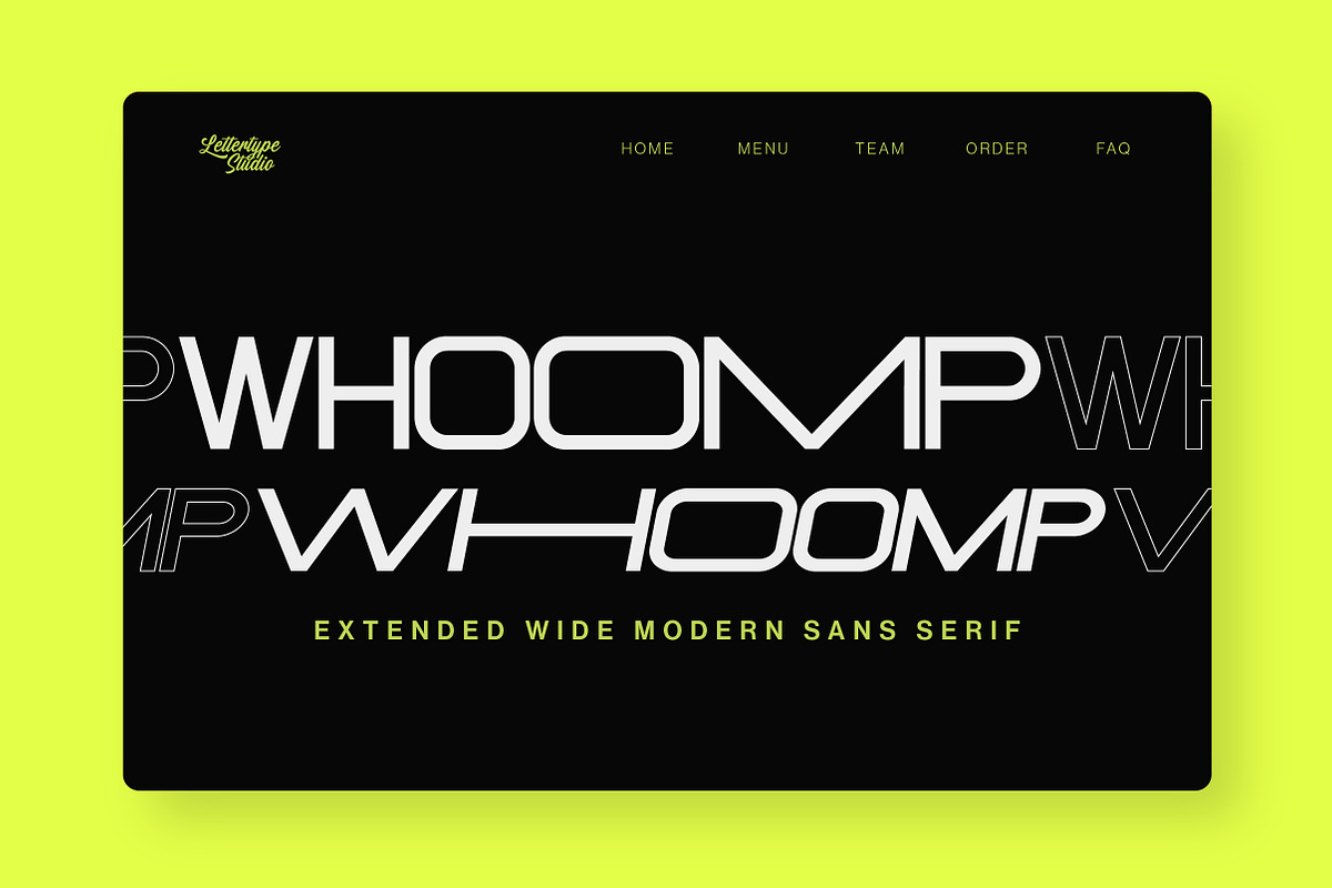 Whoomp Extended Wide Modern Typeface, a Sans Serif Font by Lettertype Studio (Photo 10 of 15)