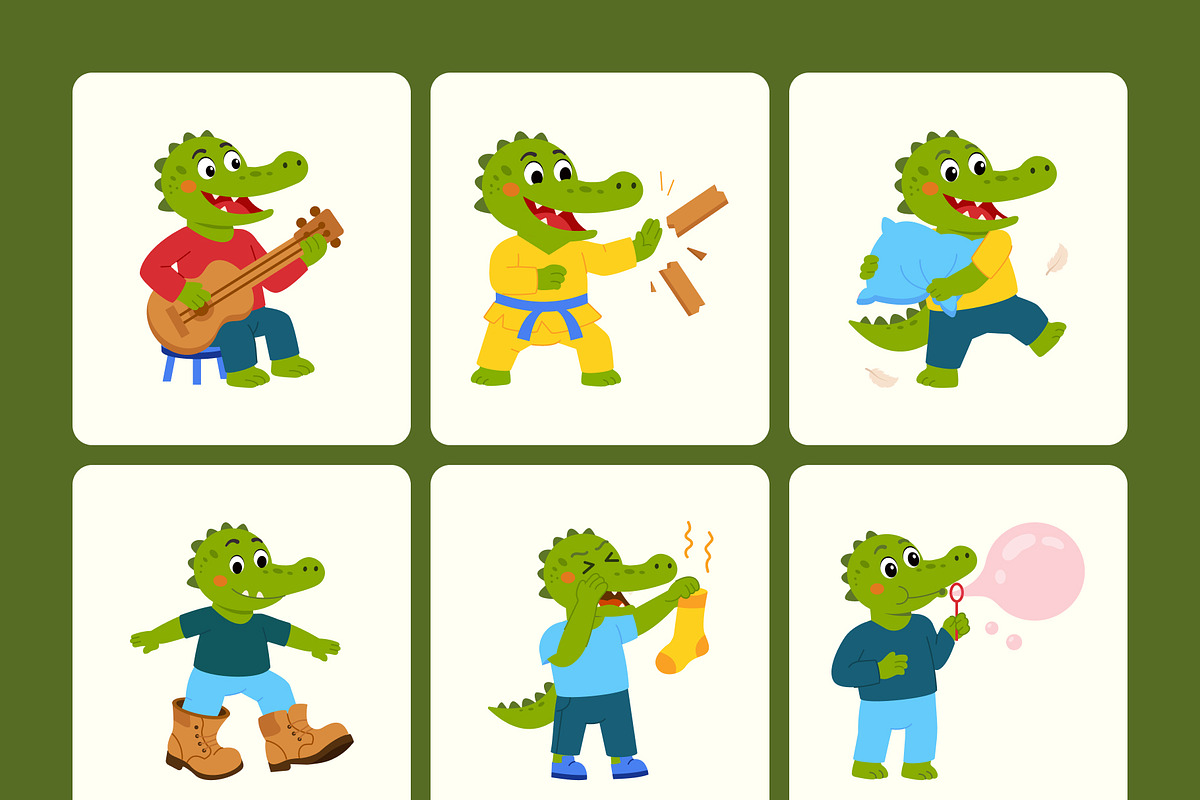 50 Crocodile Flat Characters, an Animal Illustration by Creative Stall (Photo 11 of 11)