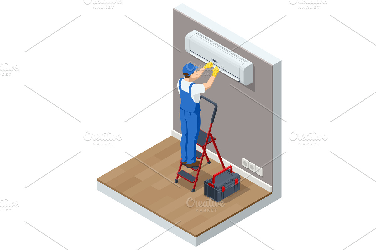 Isometric technician cleaning wall, an Illustration by Golden Sikorka