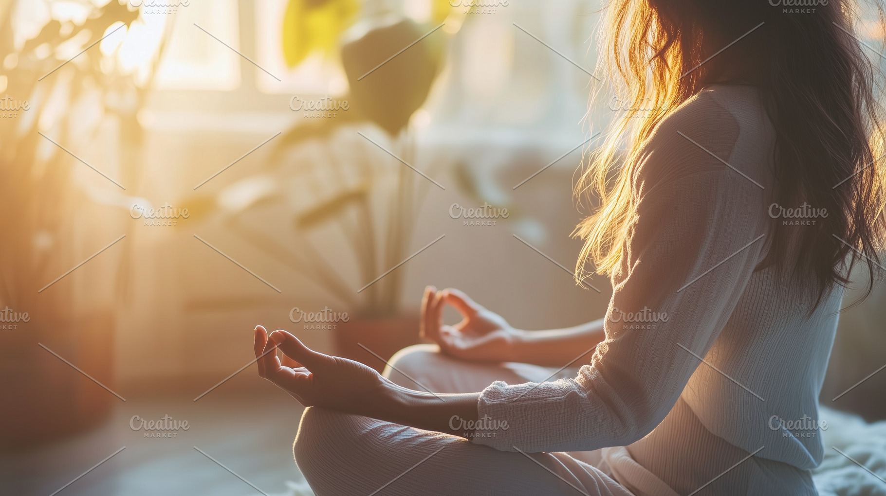 Woman meditates peacefully in soft, a Sports & Recreation Photo by MistyDay