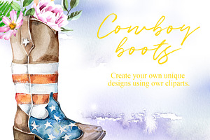 Watercolor Cowboy Boots Clipart Set