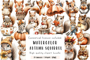 Autumn Squirrel Clipart, an Illustration by CreationArt