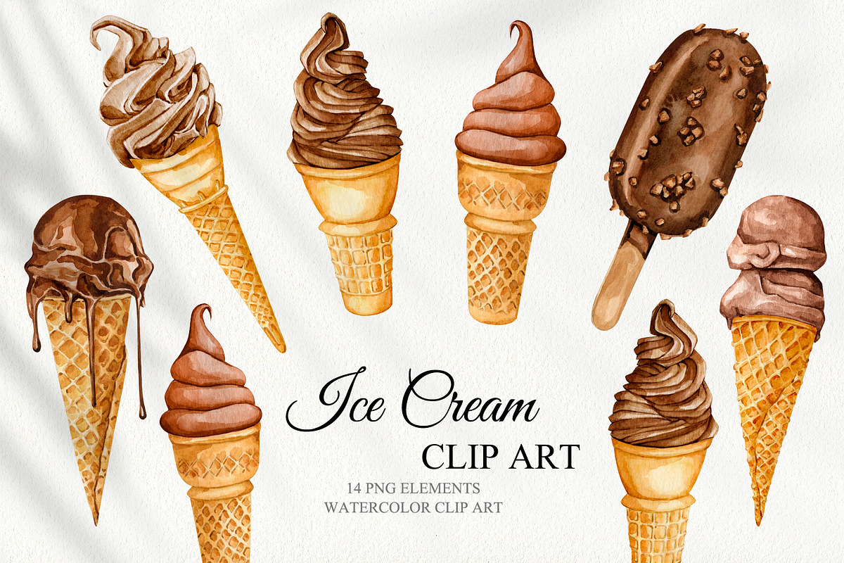 Watercolor Ice Cream set, a Food Illustration by CrystalinaShop (Photo 2 of 5)