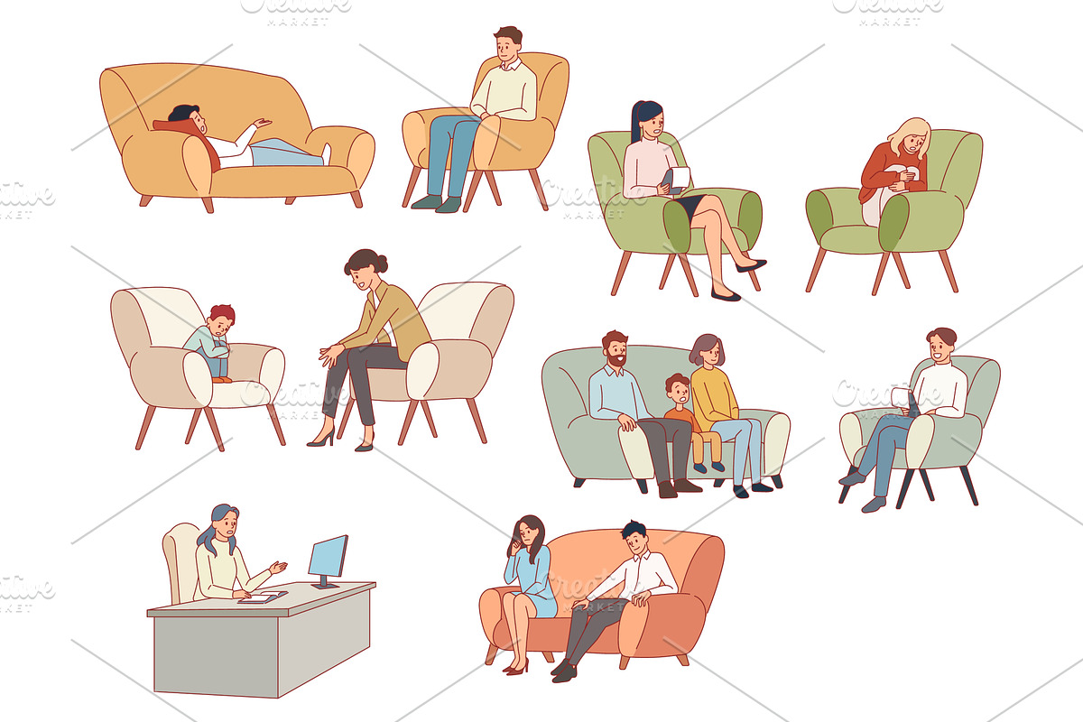 Patients at psychologist appointment, a Person Illustration by YummyBuum