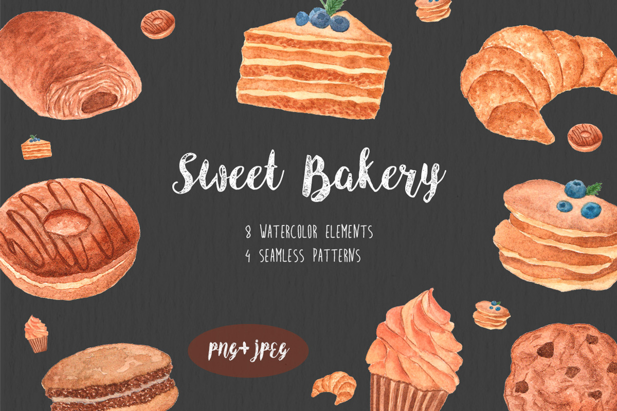 Watercolor Sweet Bakery set, a Food Illustration by kate_illustration (Photo 1 of 5)