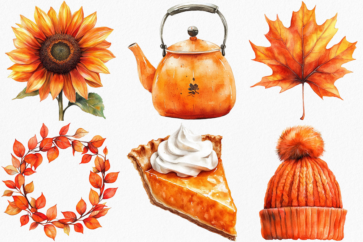 Watercolor Orange Autumn Clipart, an Illustration by Canvas Craft (Photo 2 of 8)