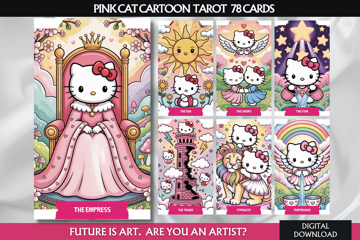 Cute Cartoon Cat Tarot Deck, an Object Illustration by Mugio (Photo 1 of 6)