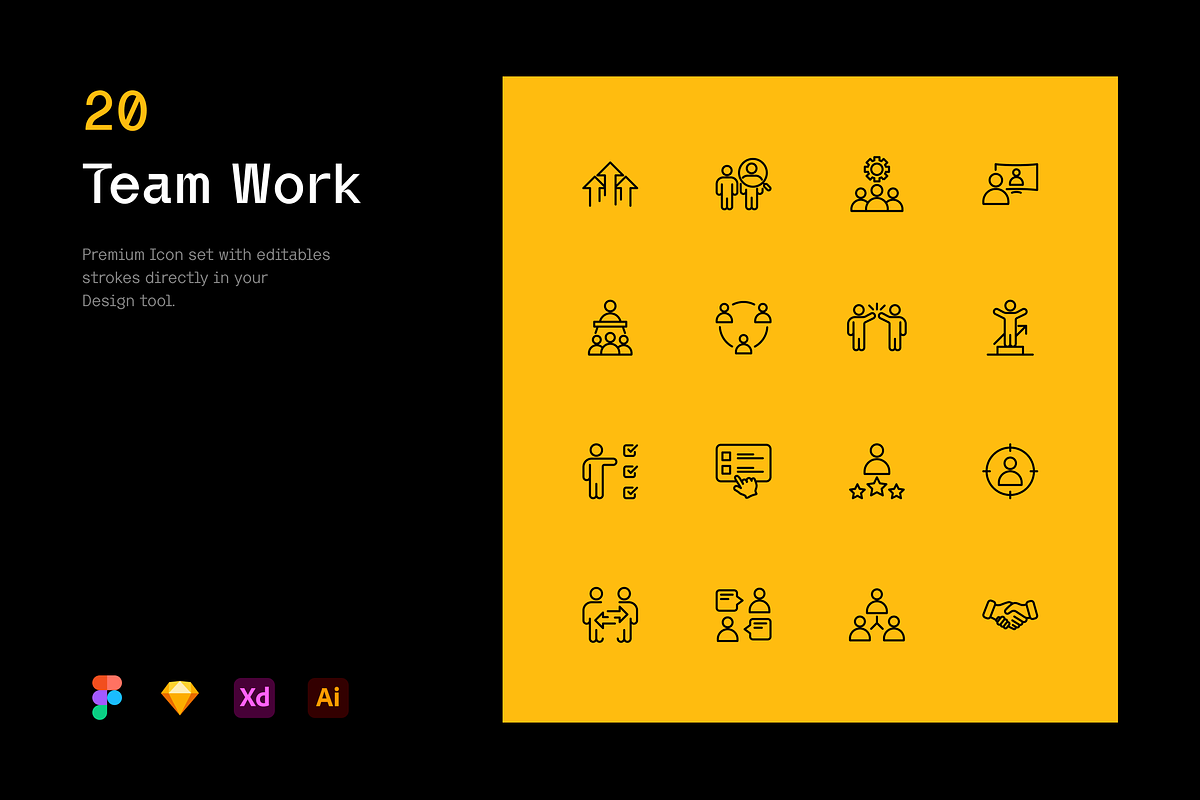 Team Work - Stroke Icons, an Outline Icon by Petr Bilek (Photo 1 of 2)