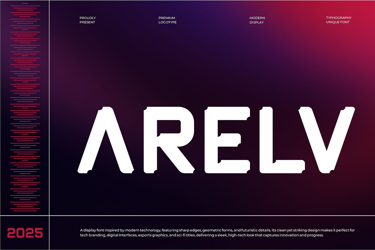 Arelv || Futuristic Display Font, a Serif Font by Ermedia Studio (Photo 1 of 10)