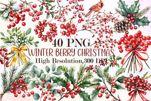 Winter Berry Clipart Christmas Water, an Illustration by Sublimation Artist