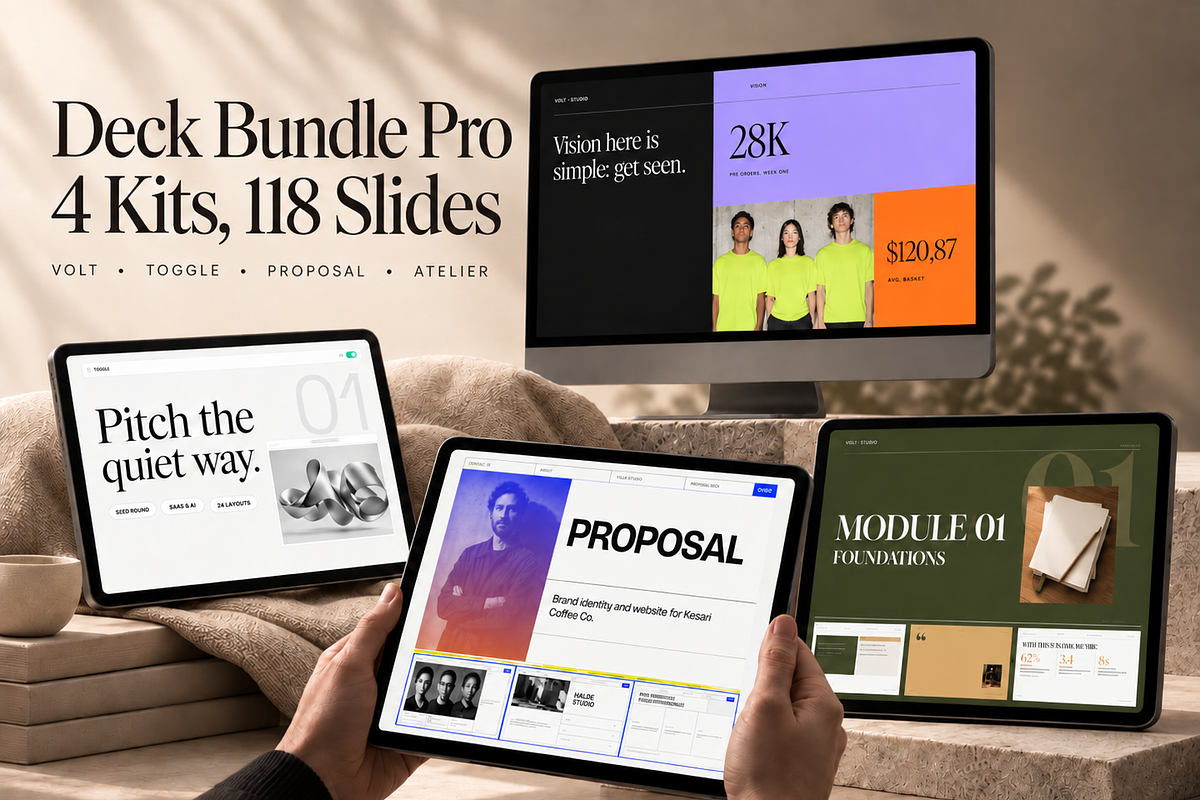 Deck Bundle Pro: 4 Kits, 118 Slides, a Presentation Template by xStudio (Photo 1 of 21)