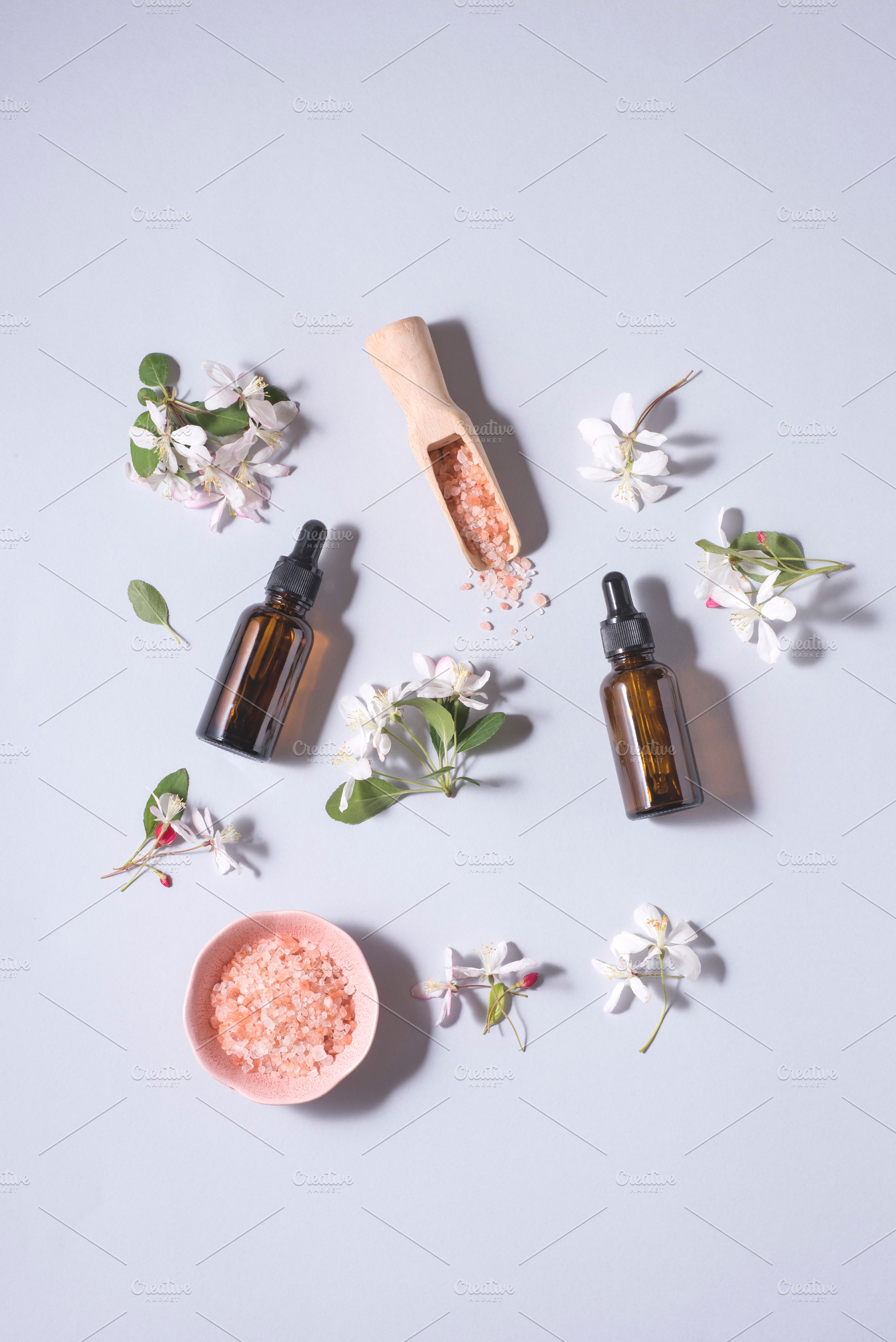 Face and body care flat lay, flowers, a Beauty & Fashion Photo by UliaA